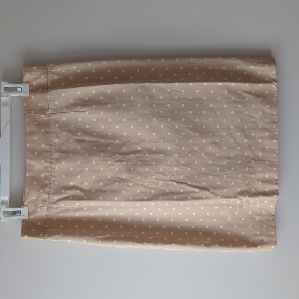 J Crew Cotton Pencil Skirt 6 Tan Polka Dots